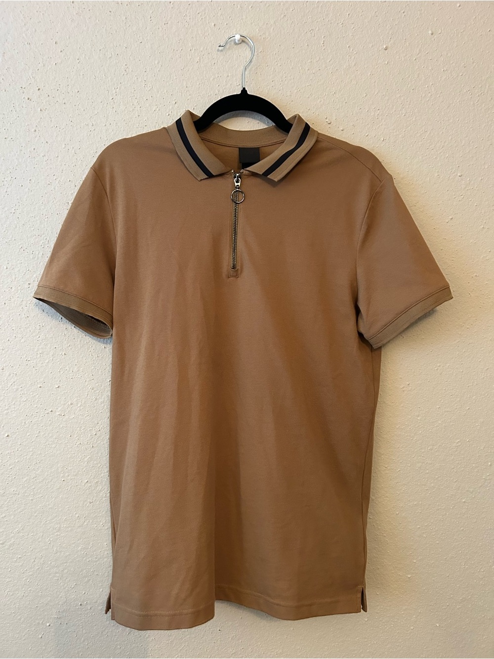 Men's Zip Polo Shirt in Tan